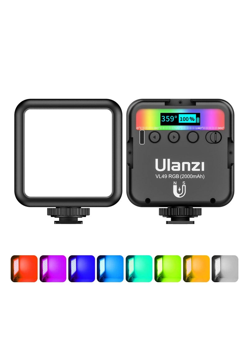 Ulanzi ULANZI VL49 RGB Video Lights, LED Camera Light 360° Full Color Portable Photography Lighting w 3 Cold Shoe, 2000mAh Rechargeable CRI 95+ 2500-9000K Dimmable Panel Lamp Support Magnetic Attraction  - Image 1