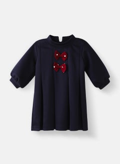 Nautinati Nautinati Girls’ Three-fourth Sleeve Box Pleat Dress with Cute Bows  - Image 1