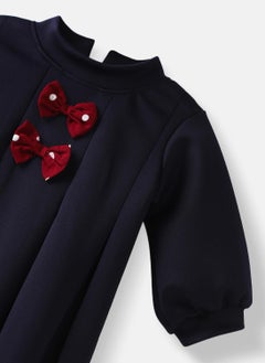 Nautinati Nautinati Girls’ Three-fourth Sleeve Box Pleat Dress with Cute Bows  - Image 3