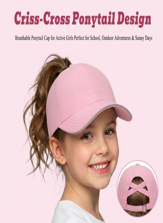 BROMZ Girls Ponytail Hat Quick Dry Kids Baseball Cap Lightweight Outdoor Summer Mesh Sports Hats for 4-12 Years Pink - Image 2