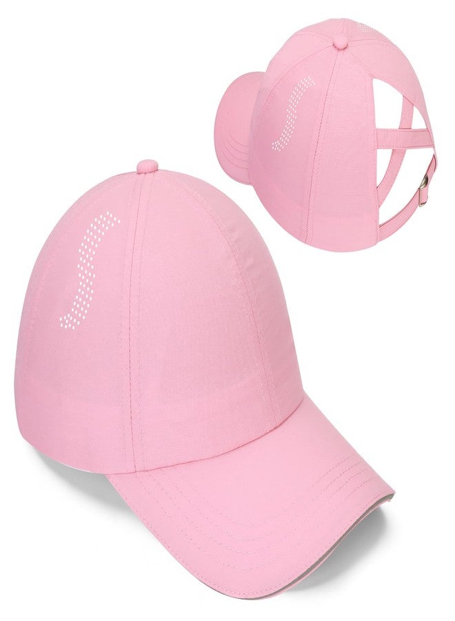 BROMZ Girls Ponytail Hat Quick Dry Kids Baseball Cap Lightweight Outdoor Summer Mesh Sports Hats for 4-12 Years Pink - Image 1