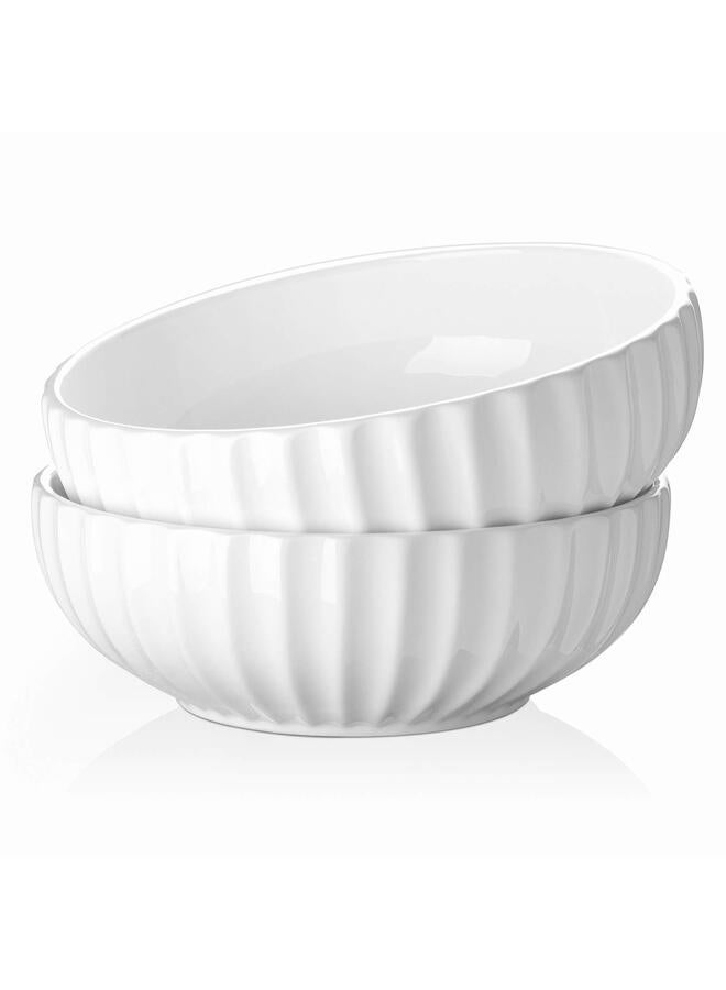 يُسلِّم 2 وعاء تقديم، 86 أونصة، أطباق تقديم بيضاء، أطباق تقديم سيراميك كبيرة، وعاء فاكهة 9.8 بوصة للترفيه والحفلات والمطبخ والعشاء أبيض ناعم - Image 1