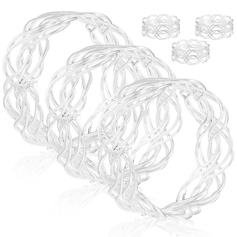 6 Piece Silver Metal Napkin Rings Hollow Handwoven Napkin Holders for Wedding Dinner Table Party Decor - Image 2