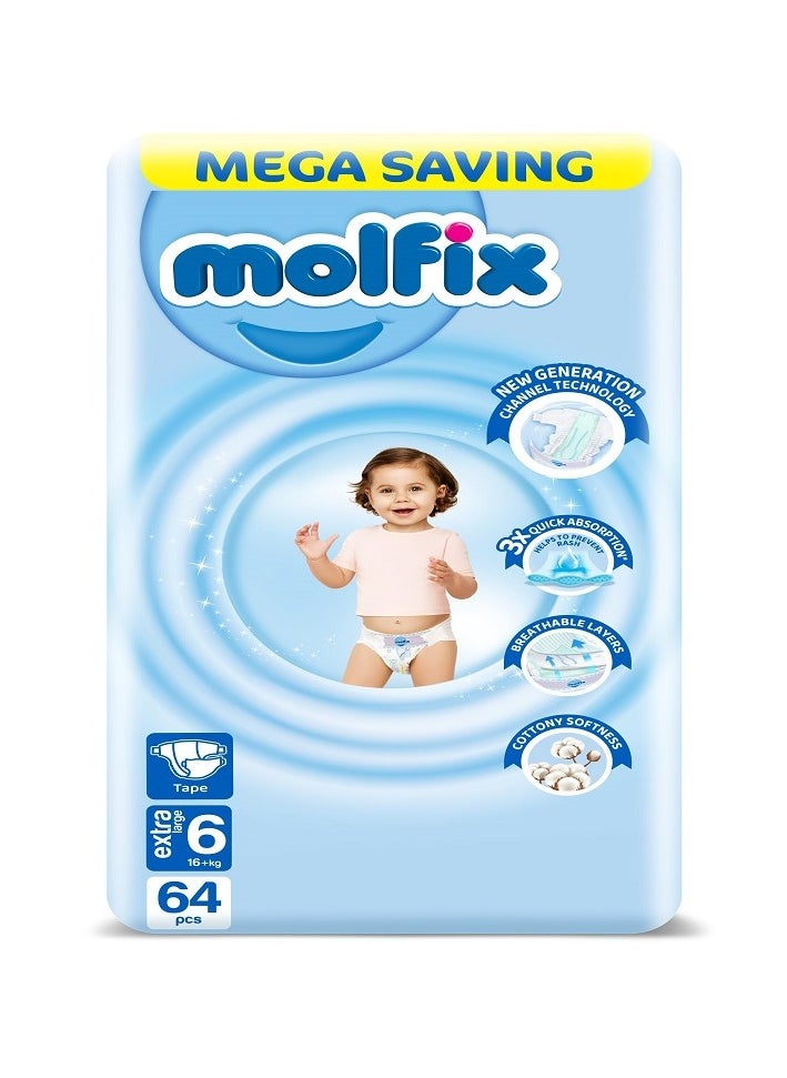 Molfix Molfix - Pants Diapers - Mega Pack - Xlarge Size 6 - 64 Pieces 