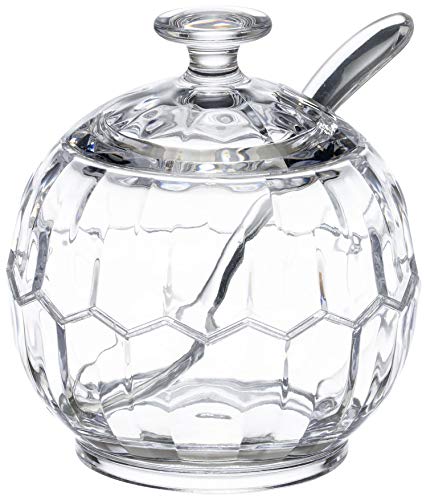 KLIFA HONEYCOMB Series Acrylic Plastic Sugar Bowl with Spoon and Lid Seasoning Box Salt Bowl Clear 1015 oz