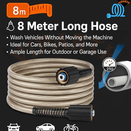 VIPARTH Pressure Washer 8 Meter Hose Pipe upto 2500 PSI | Free 1 Inlet Filter | Universal Compatibility | Heavy-Duty Construction | Durable and Reliable | Explosion Proof - Image 3
