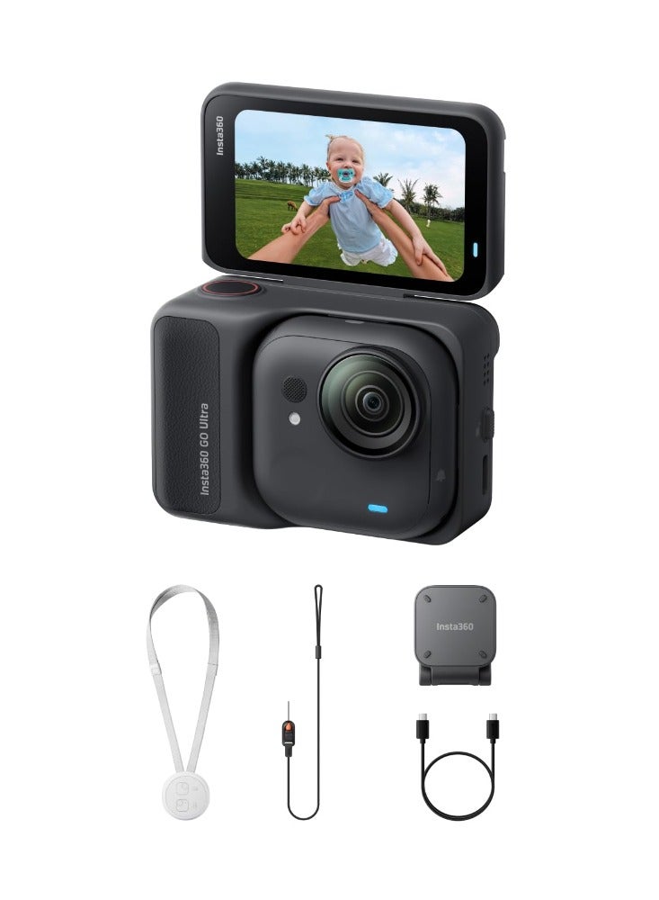 Insta360 GO Ultra Standard Bundle | 4K Tiny Action Camera, Low-Light Capture, 10m Waterproof Wide-Angle, w/ Flip Screen FlowState Stabilization, Magnet Pendant, Clip for Travel & Vlogging - Black
