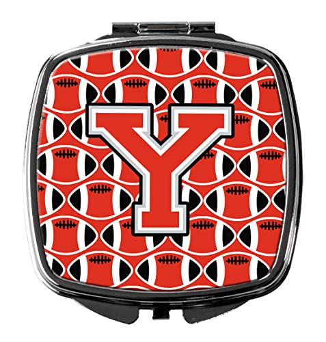 Caroline's Treasures CJ1067-YSCM Letter Y Football Scarlet and Grey Compact Mirror Decorative Travel Makeup Mirror for Women Girls Gifts Pocket Makeup Mirror Folding Handheld - Image 1