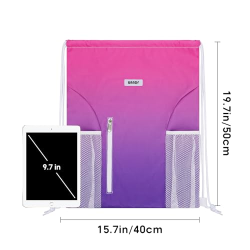 WANDF Drawstring Backpack Sports Gym Sackpack with Mesh Pockets Water Resistant String Bag for Women Men (Rose Red) - Image 5