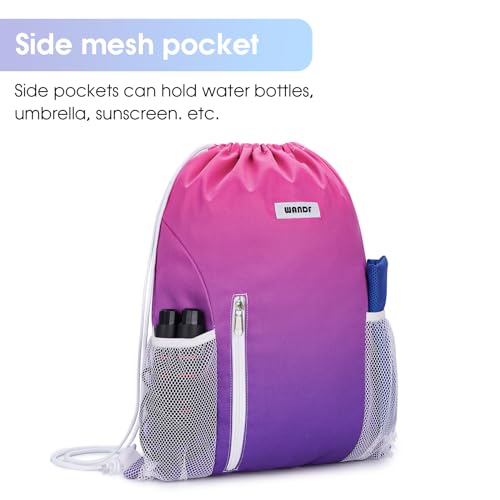 WANDF Drawstring Backpack Sports Gym Sackpack with Mesh Pockets Water Resistant String Bag for Women Men (Rose Red) - Image 4