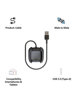 Y&D USB Charging Cable For Fitbit Versa 1.3meter Black/Silver  - Image 3