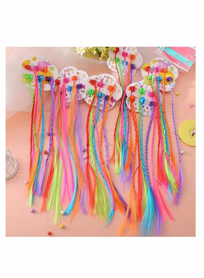 Generic Children's Hair Extensions with Hair Clips, Clip-on Rainbow Neon Braid Hair Extensions for Girls Hair Decoration Birthday Party Good for Children's Show 24Pcs - Image 2