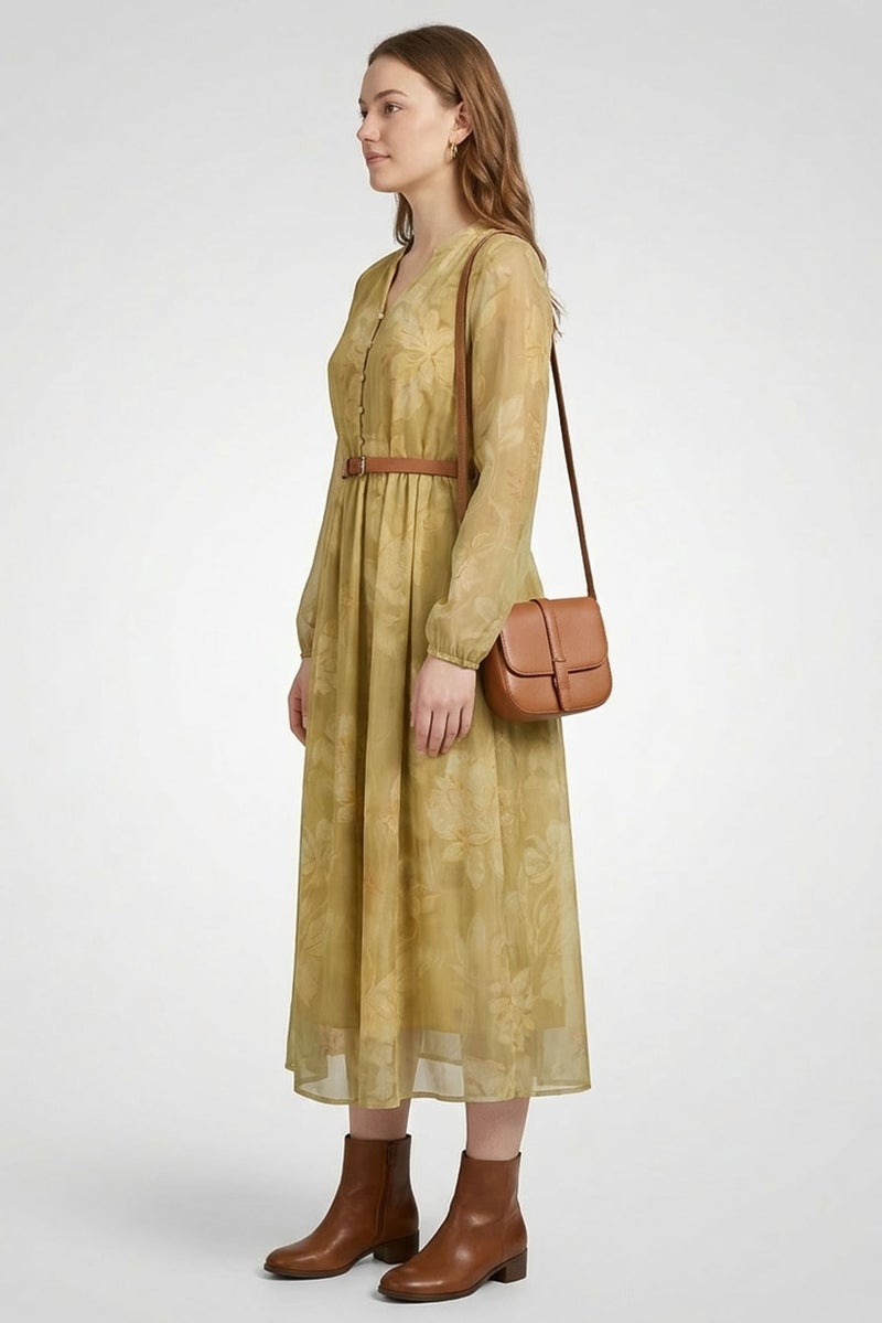 Material Girl Women Floral Print Midi Dress, Olive - Image 3