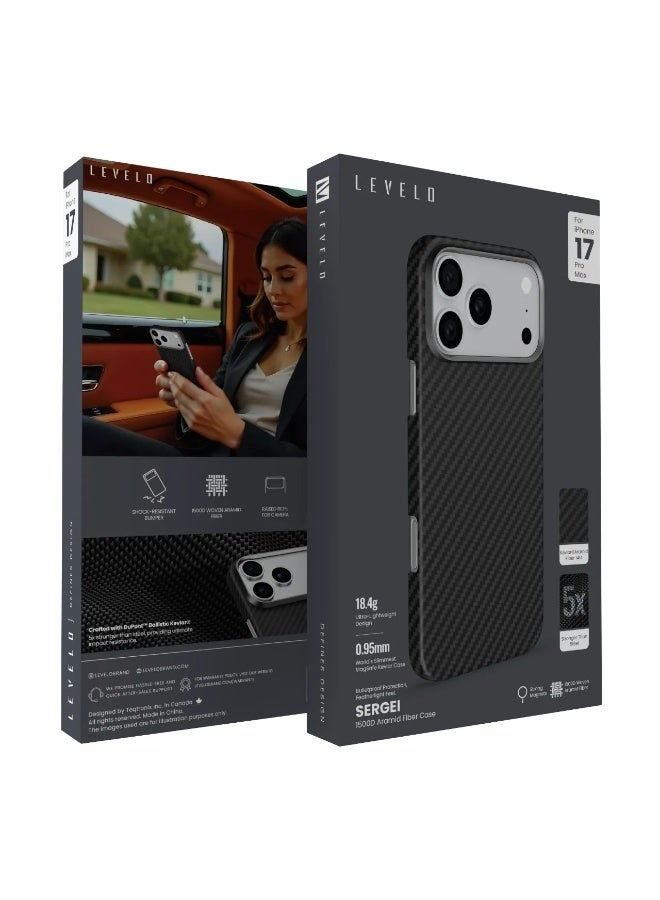 ليفيلو جراب ماج سيف لهاتف iPhone 17 Pro Max / جراب سيرجي 1500D من ألياف الأراميد / جراب آيفون 17 برؤ مکس - أسود - Image 4