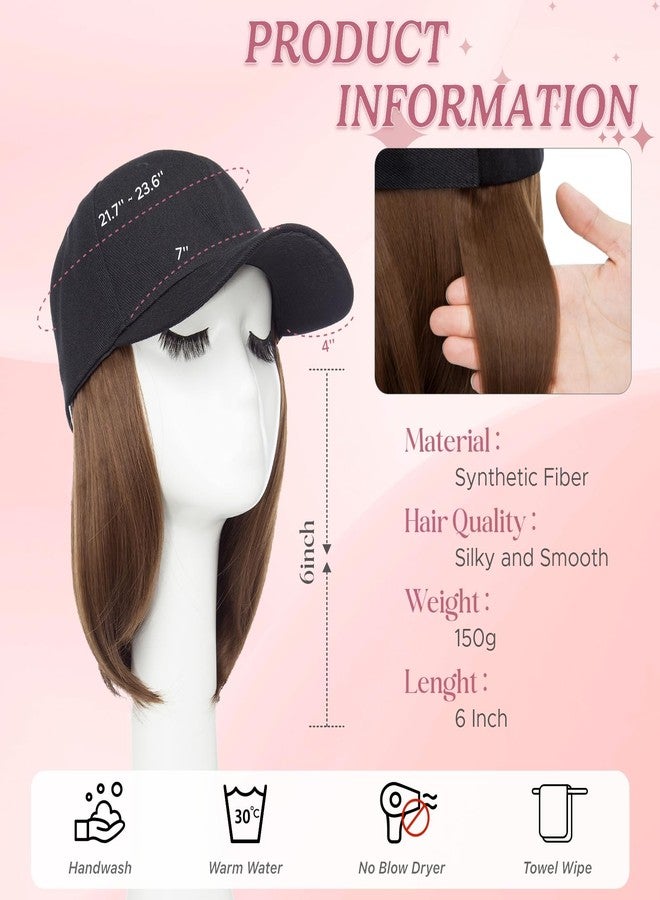 SEGO SEGOHAIR Hat Wig for Women Baseball Cap with Hair Extensions 6 Inch Synthetic Straight Hair Adjustable Wig Hat with Attached Hair for Daily Wear,（10, Light Brown） - Image 2