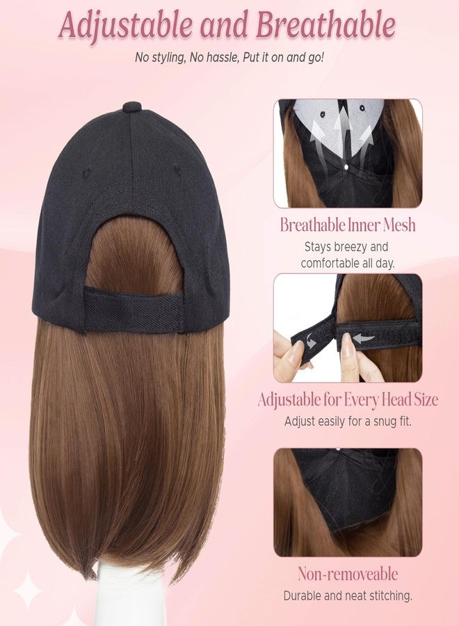 SEGO SEGOHAIR Hat Wig for Women Baseball Cap with Hair Extensions 6 Inch Synthetic Straight Hair Adjustable Wig Hat with Attached Hair for Daily Wear,（10, Light Brown） - Image 3