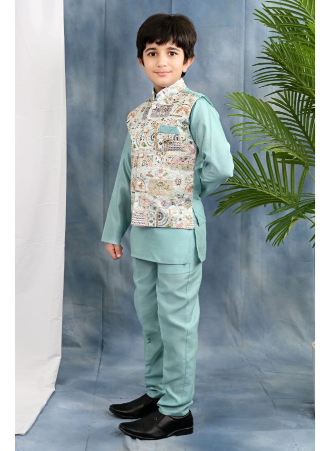BT DEZINES Light Blue Kurta Set For Boys - Image 4