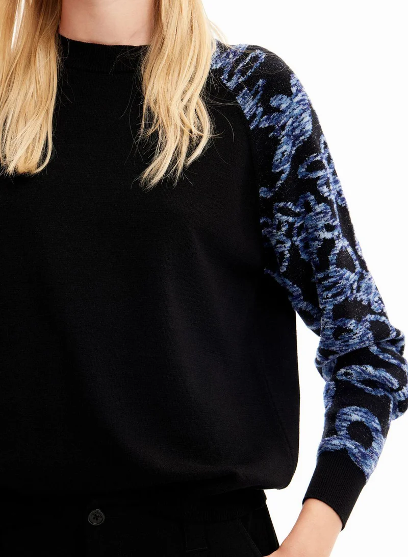 DESIGUAL Floral Print Sleeve Knitted Pullover