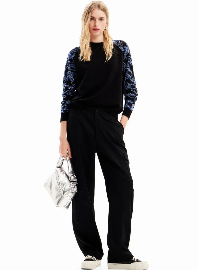 DESIGUAL Floral Print Sleeve Knitted Pullover