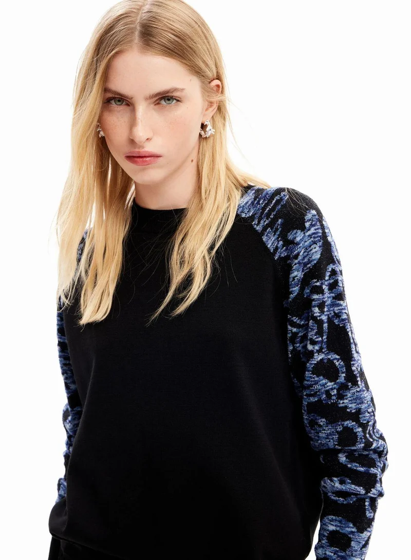 DESIGUAL Floral Print Sleeve Knitted Pullover
