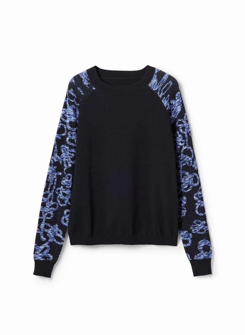 DESIGUAL Floral Print Sleeve Knitted Pullover