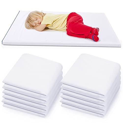 Lounsweer Lounsweer 10 Pcs Daycare Nap Mat Sheet 24 x 52 Day Care Rest Mat Cover Fitted Polyester Baby Pillowcase Style Sheets for Boy Girl Classroom Nursery Kindergarten Kid Sleeping White 