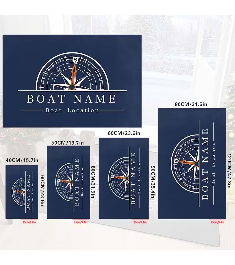 Nautical Welcome Mat 40x60cm Non Slip Compass Rudder Design Customizable House Name - Image 3