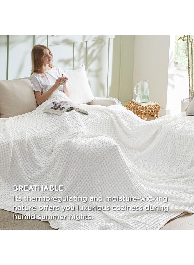 Bedsure Bedsure Cooling Cotton Waffle Oversized King Blanket - Lightweight Breathable Blankets Rayon Derived from Bamboo for Hot Sleepers, Luxury Throws for Bed and Sofa, White, 120x96 Inches  - Image 4
