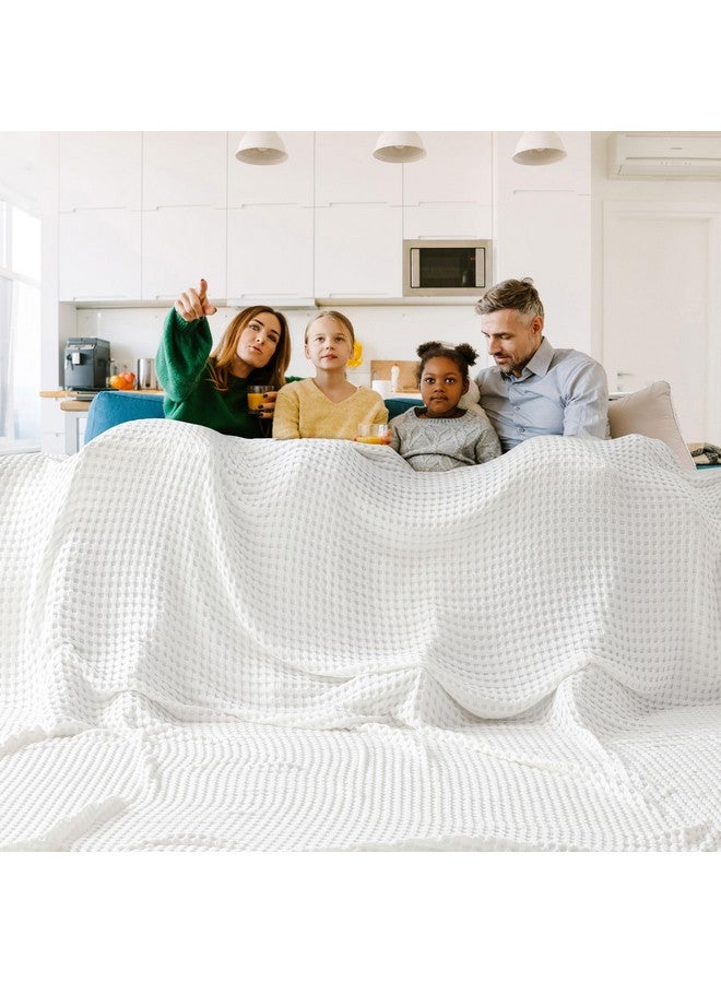 Bedsure Bedsure Cooling Cotton Waffle Oversized King Blanket - Lightweight Breathable Blankets Rayon Derived from Bamboo for Hot Sleepers, Luxury Throws for Bed and Sofa, White, 120x96 Inches  - Image 2