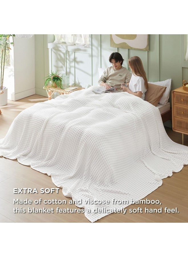Bedsure Bedsure Cooling Cotton Waffle Oversized King Blanket - Lightweight Breathable Blankets Rayon Derived from Bamboo for Hot Sleepers, Luxury Throws for Bed and Sofa, White, 120x96 Inches  - Image 3