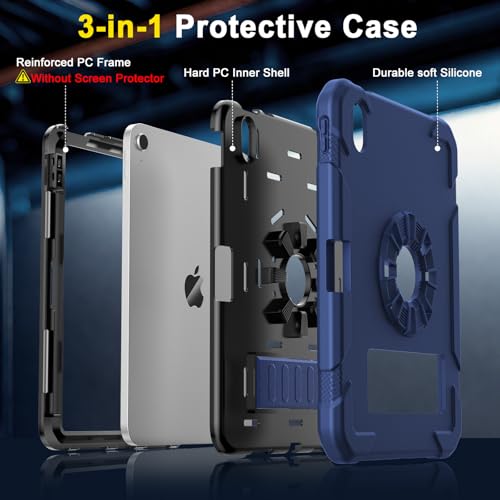 avakot for iPad A16 Case 11th Generation 11 Inch 2025/ iPad 10th Generation Case 10.9 Inch 2022, Heavy Duty Military Grade Shockproof Cover with Pencil Holder for i Pad 11/10 Gen, Navy Blue - Image 3