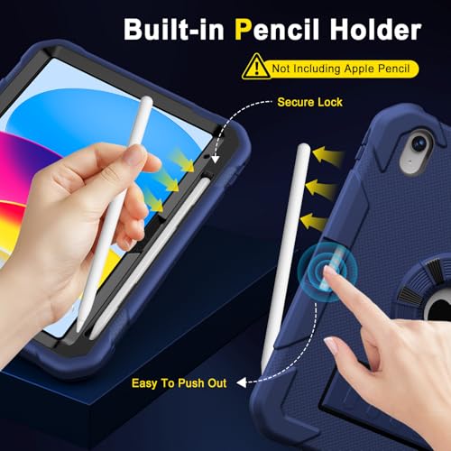 avakot for iPad A16 Case 11th Generation 11 Inch 2025/ iPad 10th Generation Case 10.9 Inch 2022, Heavy Duty Military Grade Shockproof Cover with Pencil Holder for i Pad 11/10 Gen, Navy Blue - Image 5