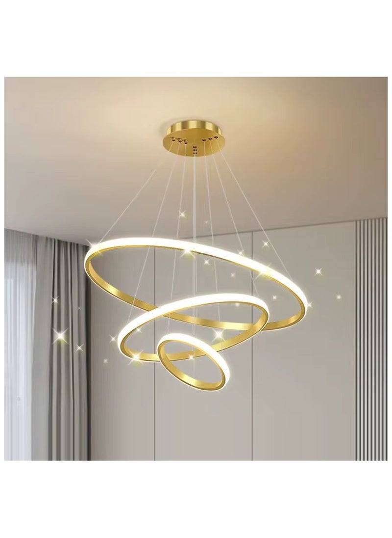 Generic 3 Rings Modern LED Chandelier Pendant Lamp LED Ceiling Lighting Fixtures Living Room Farmhouse Kitchen Adjustable Height Chandeliers For Dining Room Bedroom Hallway With Remote Controller  - Image 1