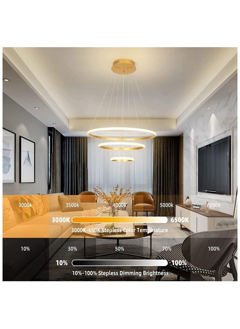 Generic 3 Rings Modern LED Chandelier Pendant Lamp LED Ceiling Lighting Fixtures Living Room Farmhouse Kitchen Adjustable Height Chandeliers For Dining Room Bedroom Hallway With Remote Controller  - Image 4