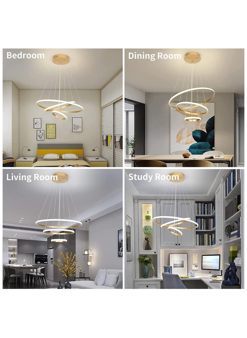 Generic 3 Rings Modern LED Chandelier Pendant Lamp LED Ceiling Lighting Fixtures Living Room Farmhouse Kitchen Adjustable Height Chandeliers For Dining Room Bedroom Hallway With Remote Controller  - Image 5