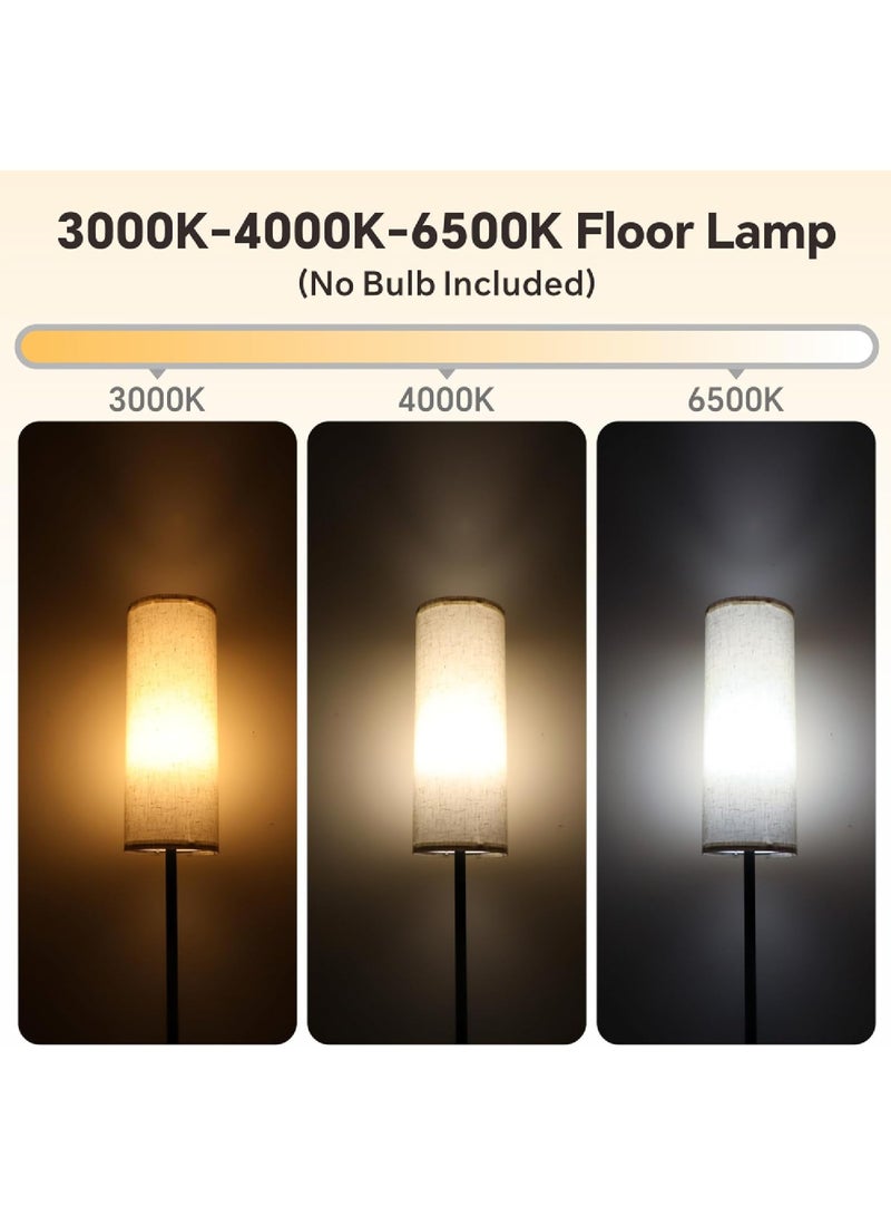 Rock Pow Floor Lamp for Living Room, Stand Up Lamp with Foot Switch & Linen Lampshade, Aesthetic Floor Lamps with 3 Color Temperature for Bedroom, Bright Black Pole Standing Lamps (Bulb Not Included)  - Image 2