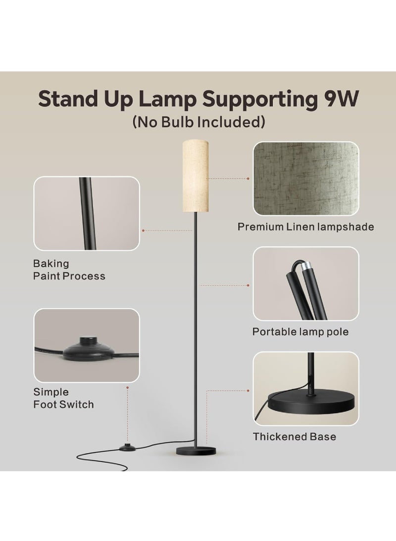Rock Pow Floor Lamp for Living Room, Stand Up Lamp with Foot Switch & Linen Lampshade, Aesthetic Floor Lamps with 3 Color Temperature for Bedroom, Bright Black Pole Standing Lamps (Bulb Not Included)  - Image 5