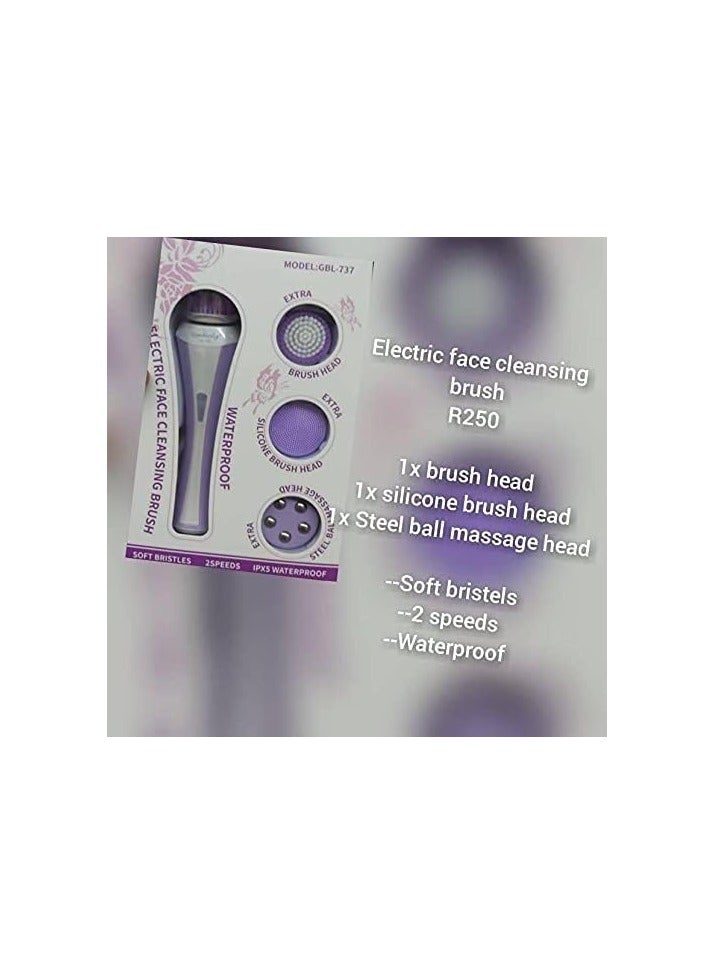 Electric Facial Cleansing Brush, Waterproof Facial Cleansing Brush, 4 Brush Set, Steel Ball Massage Head, Silicone Brush Head and 2 Brush Heads - Image 3