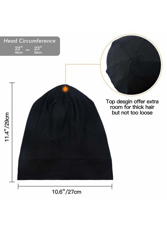 GB Selected (Solid Black) - Satin Lined Hair Cover Sleep Cap - Adjustable Stay on No Fading Slouchy Skull Night Sleeping Beanie for Frizzy Natural Curly Hair Protection - Solid Black - Image 4