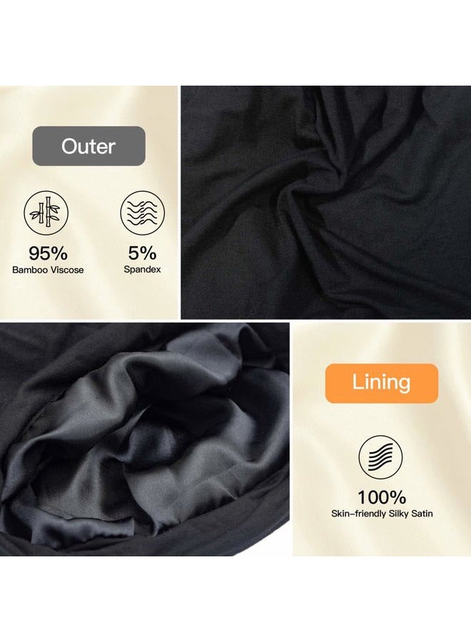GB Selected (Solid Black) - Satin Lined Hair Cover Sleep Cap - Adjustable Stay on No Fading Slouchy Skull Night Sleeping Beanie for Frizzy Natural Curly Hair Protection - Solid Black - Image 5
