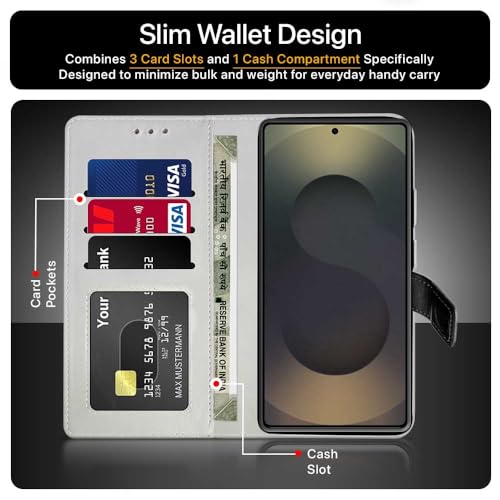 FLIPPED Vegan Leather Flip Case Back Cover for Samsung Galaxy S25 Ultra 5G (Flexible, Shock Proof | Hand Stitched Leather Finish | Card Pockets Wallet & Stand | Black with Brown) - Image 4