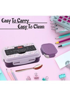 Nabhya Nabhya Best Steel 900ML, Stainless Steel Lunch Box for Kids, Outer Plastic Inner Steel Tiffin Box for School Kids, Lunch Box with Small Katori & Spoon, Leak-Proof Tiffin Box (900ML, Purple)  - Image 4