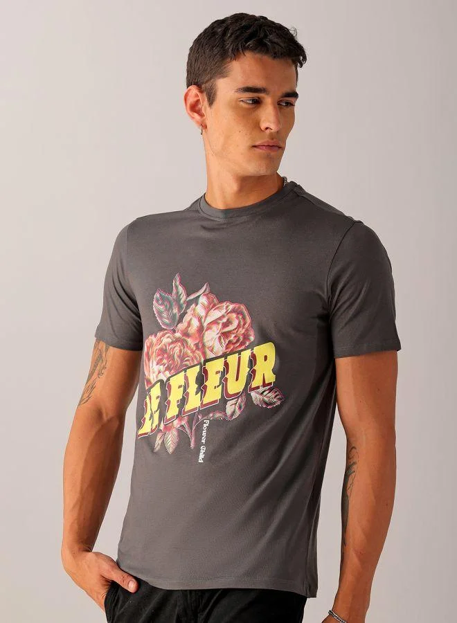 The Indian Garage Co Men Slim Fit Placement Print Round Neck Tshirt