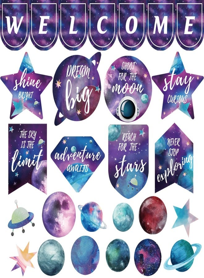 VABAMNA 28Pcs Bulletin Board Decorations Space Motivational Posters Science Classroom Decor Welcome Galaxy Inspirational Poster Cutouts for Teachers School Office Home Supplies Door Wall Decor - Image 1
