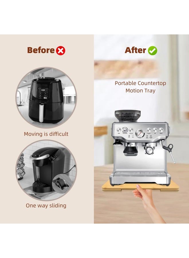 GIASSVIO Sliding Tray for Coffee Maker, Bamboo Appliance Slider, Sliding Tray for Kitchen Appliance, Coffee Maker Slider Tray for Counter, Coffee Pot Slider Tray for Countertop with Wheels, Natural(16" x 13") - Image 3