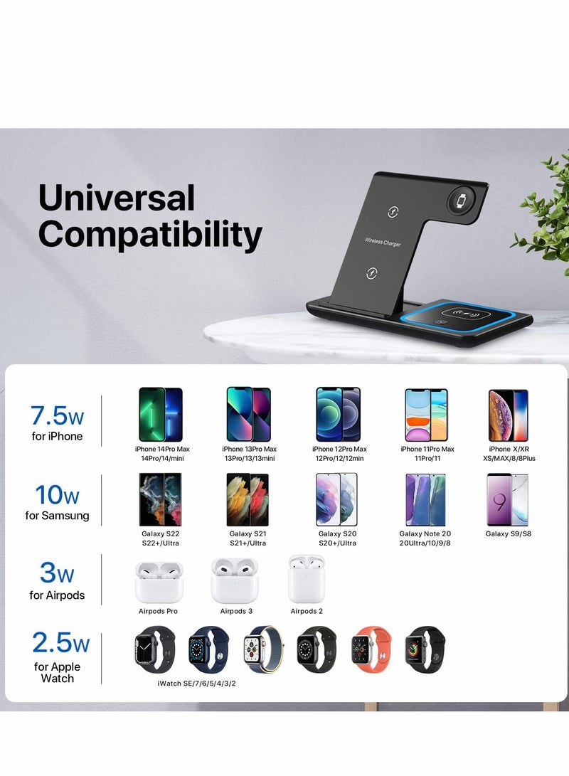 Excefore Wireless Charger, 3 in 1 Charging Station, Fast Charger Stand for iPhone 14, 13, 12, 11, Pro, Max, XS, XR, X, 8/Plus - Image 3