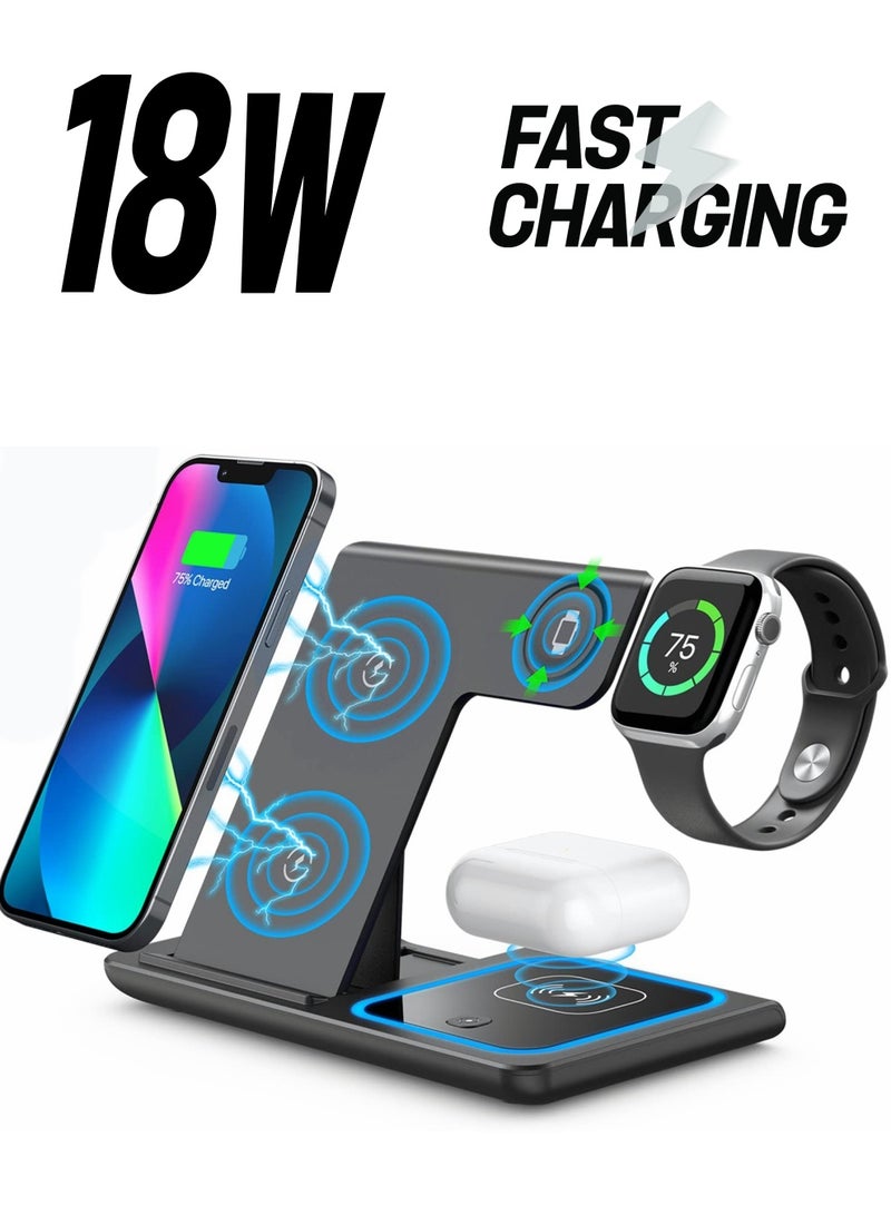 Excefore Wireless Charger, 3 in 1 Charging Station, Fast Charger Stand for iPhone 14, 13, 12, 11, Pro, Max, XS, XR, X, 8/Plus - Image 1