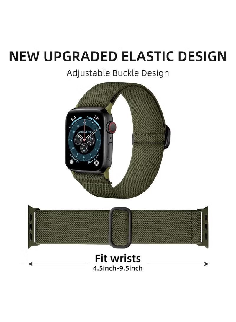 عبوة من 4 أساور مرنة أحادية الحلقة متوافقة مع ساعات أبل بمقاسات 49 مم، 46 مم، 45 مم، 44 مم، 42 مم، حزام مضفر مطاطي ناعم من النايلون لساعات iWatch Series 10، 9، 8، 7، 6، 5، 4، 3، 2، 1، SE، Ultra 2 - Image 2