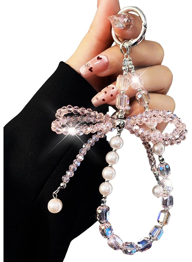 Green Tiger Phone Lanyards Wrist Straps, Mobile Phone Chain Key Chain Phone Hand Strap with Tether Tab, Universal Cell Phone Multifuctional Patch Lanyards, Bowknot Pink - Image 1