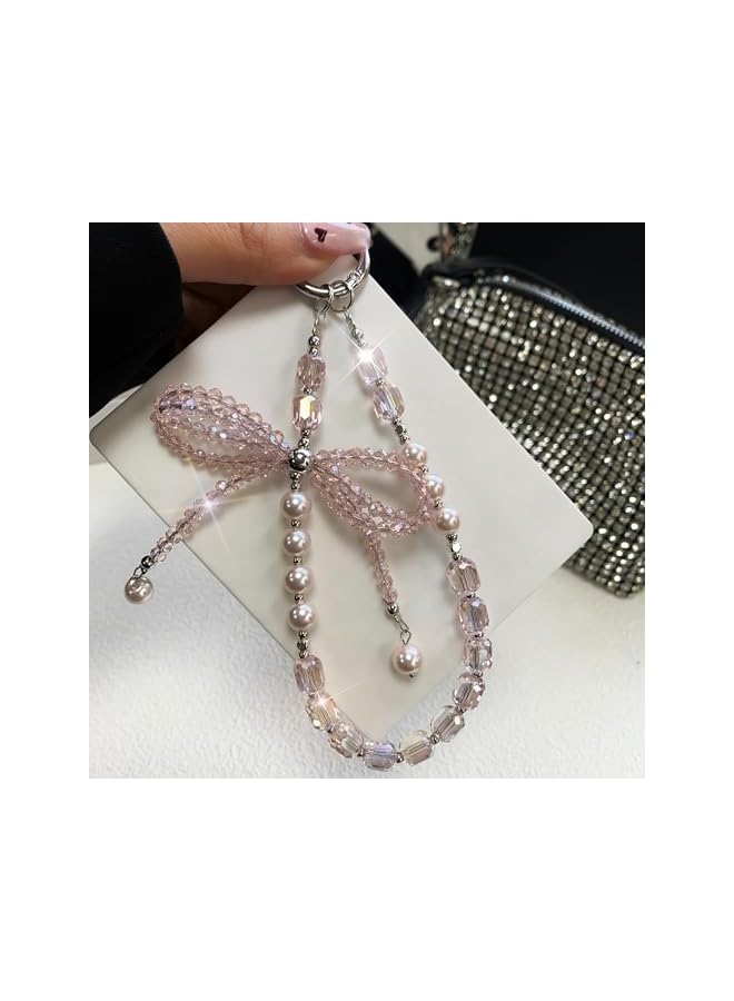 Green Tiger Phone Lanyards Wrist Straps, Mobile Phone Chain Key Chain Phone Hand Strap with Tether Tab, Universal Cell Phone Multifuctional Patch Lanyards, Bowknot Pink - Image 2